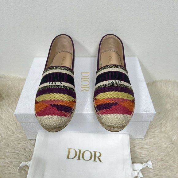 NIB DIOR Granville Logo Embroidered Multicolor Patchwork Flat Espadrille 38 - Picture 3 of 9